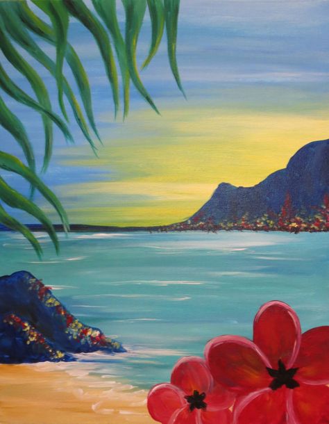Pastel, Hawaii Painting, Hawaiian Art, Watercolor, Nature Art Painting, Nature Art, Beach, Gouache Art, Canvas Painting Diy