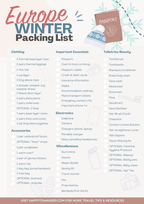 Here's the ONLY Packing List You Need for Winter in Europe Trips, Ideas, Paris, Amsterdam, Winter Packing List, Winter Vacation Packing List, Packing List For Travel, Winter Trip Packing List, Winter Travel Packing