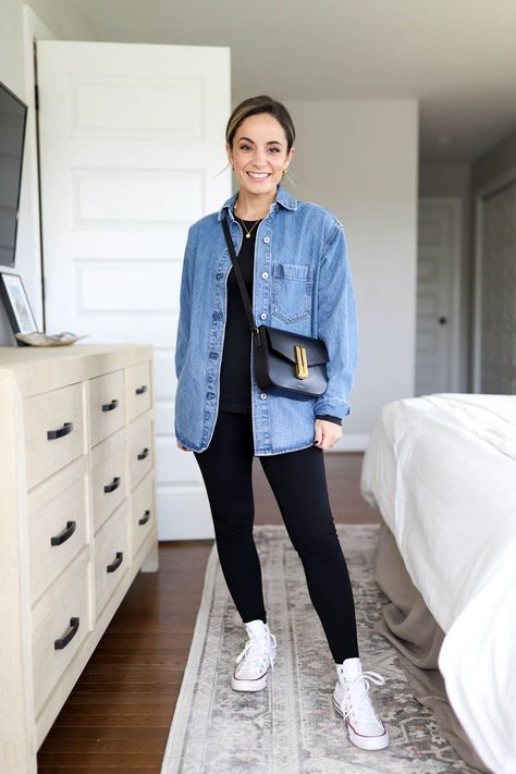 Five ways to wear leggings via pumps and push-ups blog | leggings outfits | petite style | petite fashion | casual outfits Capsule Wardrobe, Shirts, Business Casual Outfits, Casual Outfits, Outfits, Casual, Wide Leg Pants Outfit Casual, Casual Mom Style, Outfits With Leggings