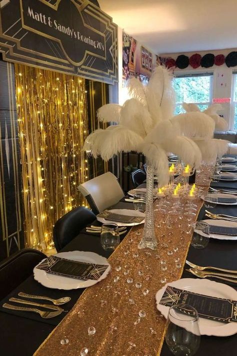 Check out this fabulous Great Gatsby party! The decor is gorgeous! See more party ideas and share yours at CatchMyParty.com Gatsby, Dance, 20s Party Decorations, 20s Party Theme, Gatsby Party Decorations, Gatsby Themed Party, Great Gatsby Party Decorations, Gatsby Party Decorations Diy, Roaring 20s Party Decorations