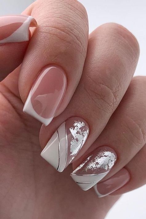30 Pinterest Nails Wedding Ideas You Will Like ❤ pinterest nails original french with white and silver foil effect lyasha_nevskaya #weddingforward #wedding #bride #weddingnails #pinterestnails Nail Designs, Nail Art Designs, French Tip Nails, Trendy Nails, Nail Art Wedding, Nail Tips, Pinterest Nail Ideas, Perfect Nails, Creative Nails