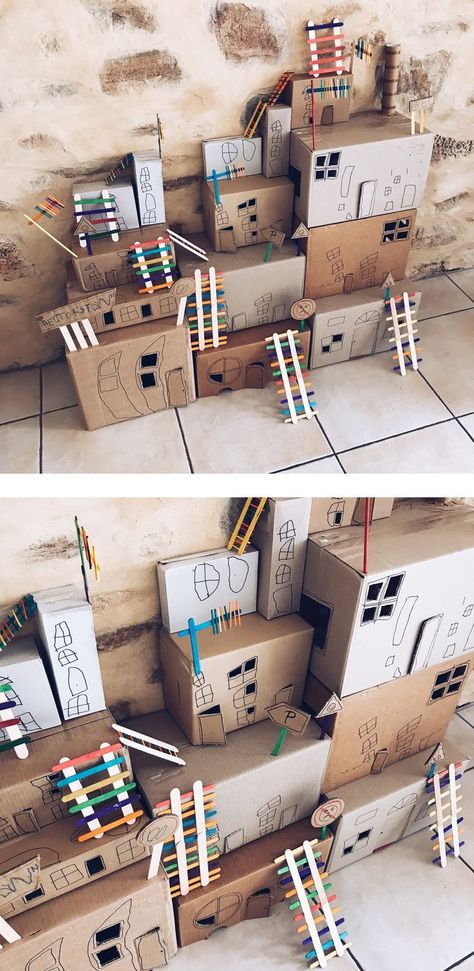 Crafts, Diy, Toys, Pre K, Cardboard Play, Cardboard Box Ideas For Kids, Cardboard Box Crafts, Kids Building Crafts, Cardboard Box