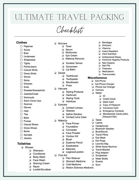 travel packing checklist printable Trips, Organisation, Travel Packing Tips, Packing Tips For Travel, Trip Essentials Packing Lists, Travel Packing Essentials, Travel Packing Checklist, Packing Tips For Vacation, Vacation Packing Checklist