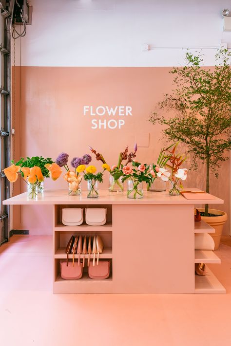 Mansur Gavriel's flower shop in their all pink Soho store Interior, Interior Design, Shop Interior Design, Retail Design, Interior Spaces, Flower Shop Interiors, Interieur, Store Design Interior, Shop Design