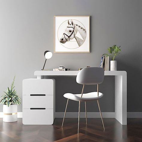 47.2" White Writing Desk with Storage Cabinet for Office 3 Drawers Home Office, Interior, Home Décor, Design, Desk With Drawers, Office Desk, Desk Storage, Storage Drawers, Home Office Desks