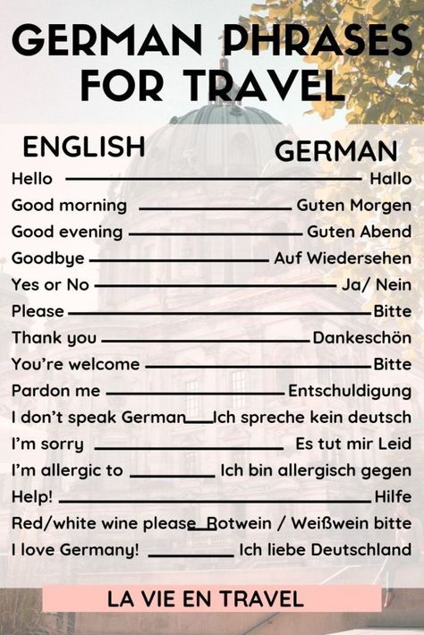 Germany Travel - German Phrases with Pronunciation - Germany vacation - Germany itinerary - Berlin - Munich - Learn these 25 German words and phrases for your Germany trip to ask for directions, order at restaurants, and more! #germany #berlin #munich #travel Berlin, Munich, Trips, Germany Travel, Germany Berlin, Visit Germany, Berlin Germany, Germany Language, Munich Travel