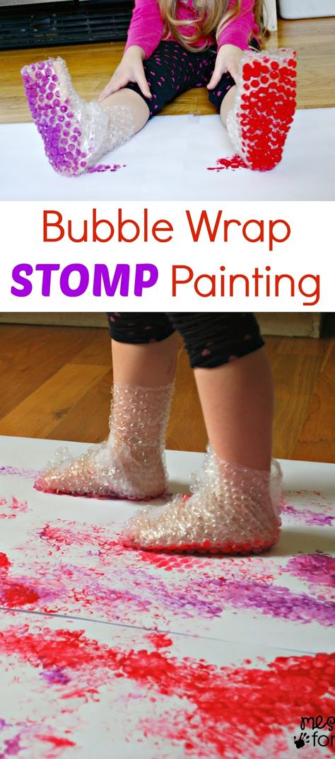 In my home, I have a closet of kids art and activity supplies, and when I am looking for ideas, I sometimes just go and look inside and see what inspires me. Today, I noticed some easel paper and bubble wrap. We have had lots of fun with bubble wrap in the past, creating Bubble Wrap Prints and Painting with Rolling Pins and Bubble Wrap. I decided to pair up bubble wrap and paint again, but this time I wanted it to be more of a gross motor experience. And so, Bubble Wrap Stomp Painting was born. Diy, Ideas, Toddlers, Children, Bebe, Kid, Aba, Kinder, School
