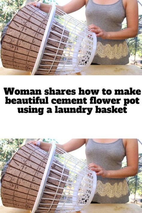 Woman shares how to make beautiful cement flower pot using a laundry basket Egg Shells In Garden, Diy Flower Pots, Diy Concrete Planters, Diy Cement Planters, Laundry Basket, Cement Flower Pots, Diy Planters, Cement Pots, Concrete Pots