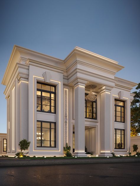 classic palace design on Behance Classic House Design, Classic Modern House, Modern Luxury House, Classic House Interior Design, Palace House Design, Classic House Plans, Modern Classic House, Classical House Elevation, Modern Classic House Design Exterior