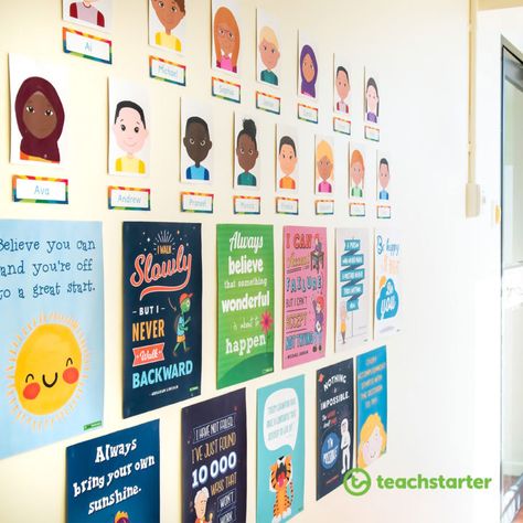 positivity classroom display with posters and student avatars Posters, Organisation, Classroom Ideas, Classroom Posters, Ideas, Classroom Wall Displays, Classroom Displays, Classroom Walls, Classroom Rewards