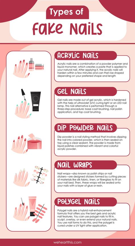 Gel Vs Acrylic, Nail Care Tips, Types Of Fake Nails, Types Of Nails, Nail Care Routine, Dip Powder Nails, Polygel Nails, Gel, Powder Nails