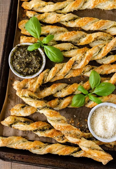 Pesto Parmesan Cheese Straws {4-Ingredients} - Two Peas & Their Pod Impressive Appetizers, Pesto Cheese, Fancy Appetizers, Fancy Dishes, Cheese Straws, Stuffed Pepper Soup, Appetizer Dips, Best Appetizers, Parmesan Cheese