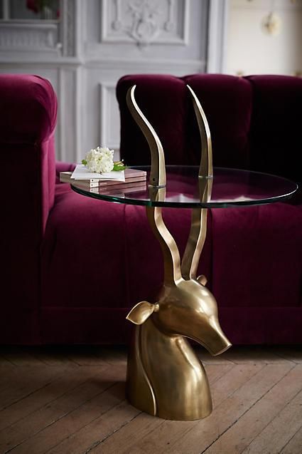 Antique Brass Animal Base Curved Horns Side Table Furniture Design, Unique Furniture, Luxury Furniture, Luxury Home Decor, Interieur, Arredamento, Cheap Furniture, Side Table, Funky Home Decor