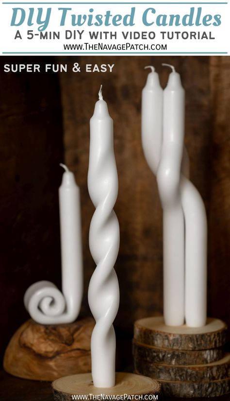 DIY Twisted Candles | DIY candle bending | Bendy candle twists | DIY twisty candles | How to make twisted candles | How to bend taper candles | Twisted taper candles | DIY Lex Pott Candles | How to make Lex Pott candles | Candle hacks | DIY candles | Aesthetic candles | Curvy candles | Easy twisted candles | #TheNavagePatch | TheNavagePatch.com Home-made Candles, Diy Crafts, Diy, Diy Twisted Candles, Diy Taper Candles, Candle Craft, Diy Candles, Candle Shapes, Candle Hack
