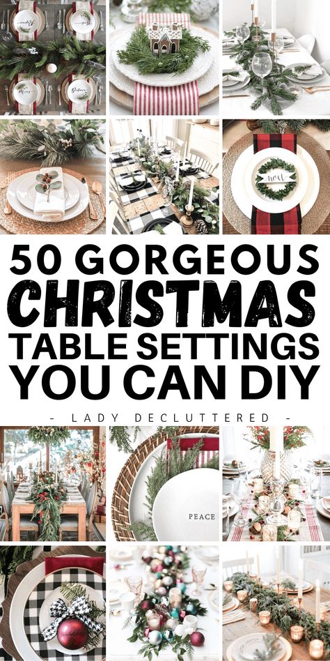 50 Gorgeous Christmas Table Settings You Can DIY » Lady Decluttered Decoration, Christmas Table Set Up, Diy Christmas Centerpieces For Table, Diy Christmas Table Decorations, Christmas Place Settings Diy, Christmas Centerpieces For Table, Christmas Table Decorations Centerpiece, Christmas Dining Table Centerpiece, Christmas Dining Table Decorations