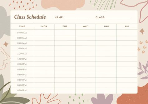 Brown Hand Drawn Abstract Weekly Class Schedule - Templates by Canva Planners, Motivation, Organisation, School Schedule, Schedule Planner, School Timetable, Day Schedule, Class Schedule Planner, Study Planner