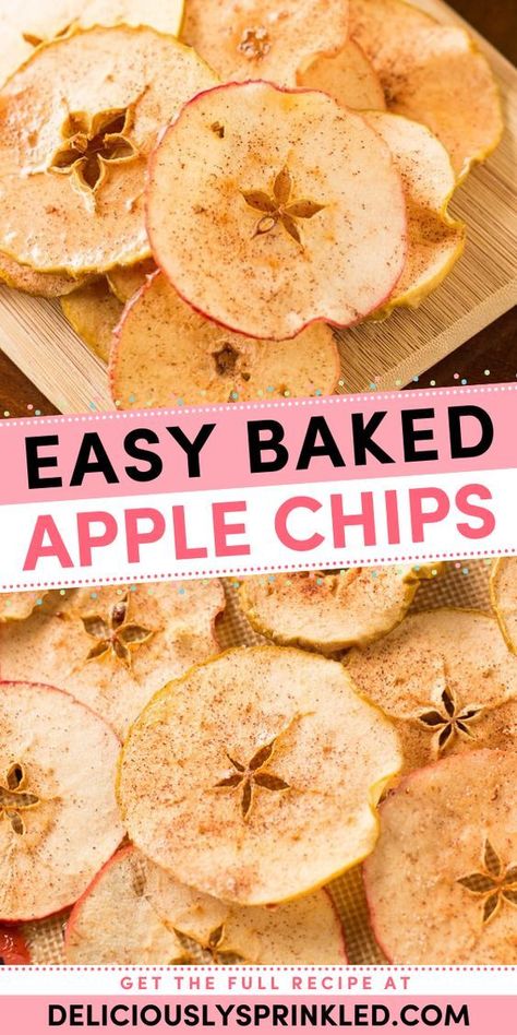 These oven baked apple chips are the BEST! Deliciously crispy and crunchy, they're a healthy snack recipe you'll surely love. You can even enjoy these baked apple slices as a homemade healthy dessert! Healthy Apple Chips, Best Apple Recipes, Low Calorie Baked Apples, Apple Recipes Easy, Apple Chips, Apple Recipes, Apple Chips Recipe, Apple Chips Baked, Apple Snacks