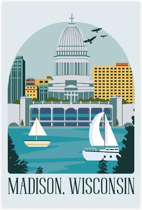 Amazon.com: SSFJ Vintage World Travel Poster Madison Wisconsin Canvas Poster Wall Art Decorative Painting For Livingroom Bedroom Family Office Unframe:12x18inch(30x45cm): Posters & Prints