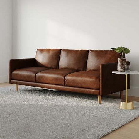 Faux Leather Leather Sofas & Loveseats | West Elm Ideas, West Elm Sofa, Tan Leather Sofas, Tan Leather Couch Living Room, Tan Leather Couch, Leather Couches Living Room, Brown Leather Sofa, Leather Couch, Modern Leather Sofa