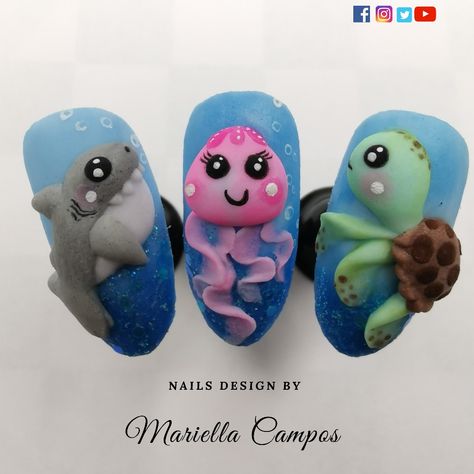 🐢 Animalitos realizados con técnica 3D 🦈 3d Nails, Design, Animal Nail Art, Cartoon Nail Designs, 3d Nail Art Designs, 3d Nail Art, Nail Art Designs Videos, Nailart, Nails Desing