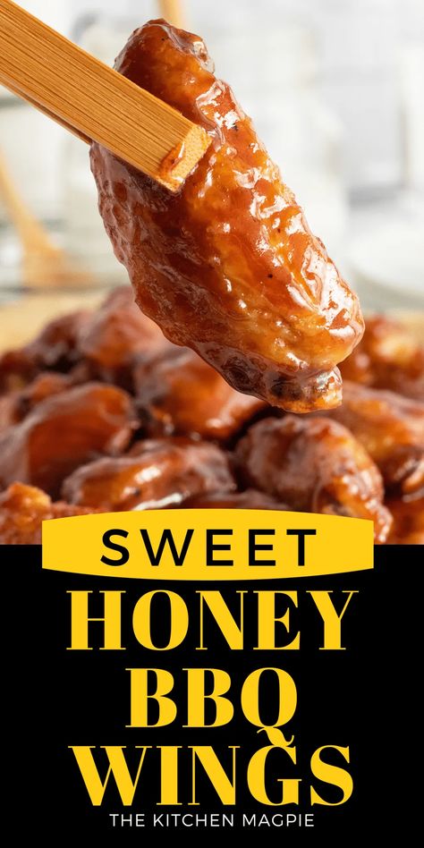 Honey BBQ Wings are everything a wing should be, crispy and juicy with a sweet and sticky sauce. Always a family favorite. Snacks, Hooks, Apps, Honey Barbeque Chicken, Honey Bbq Wings Recipe, Honey Bbq Wings, Honey Bbq Sauce Recipe, Honey Bbq Chicken Wings, Honey Bbq Sauce
