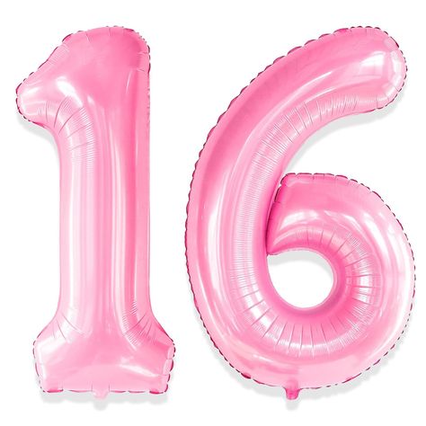 PRICES MAY VARY. 🎈16 BALLOONS NUMBER PACK: 2pcs pink 32 inch Helium balloons pack with Number 1 and 6. The number birthday balloons are suitable for most of your birthday party, celebrations, and themed party. 🎈 NON-TOXIC & SAFE:EN71 certificated Pink happy 16th birthday balloons for girls, made of pure rubber latex,safe material. 🎈 WHAT TO FILL WITH: These number 16 balloon can be fill with air and helium. birthday balloons filled with AIR will stay full for up to 72 hours, while with HELIUM 16th Birthday, Pink, Birthday Balloons, 16 Balloons, Birthday Party Themes, Helium Balloons, Birthday Party, Bday Party, Number Balloons