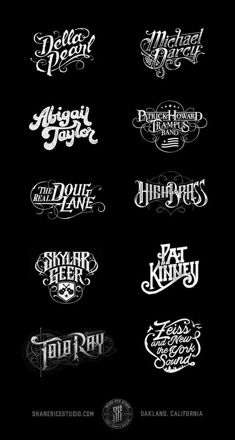 Country Band Logo Designs by Shane Rice Design, Logos, Vintage Poster Design, Musician Logo, Custom Graphic Design, Band Logos, Lettering Fonts, Country Bands, Text Design