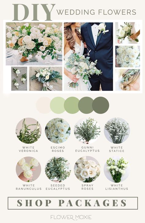 March Wedding Colors, Sage Green Wedding Colors, Wedding Theme Colors, March Wedding Flowers, Sage Wedding, June Wedding Colors, Fresh Wedding Flowers, Wedding Flower Packages, Wedding Floral Packages