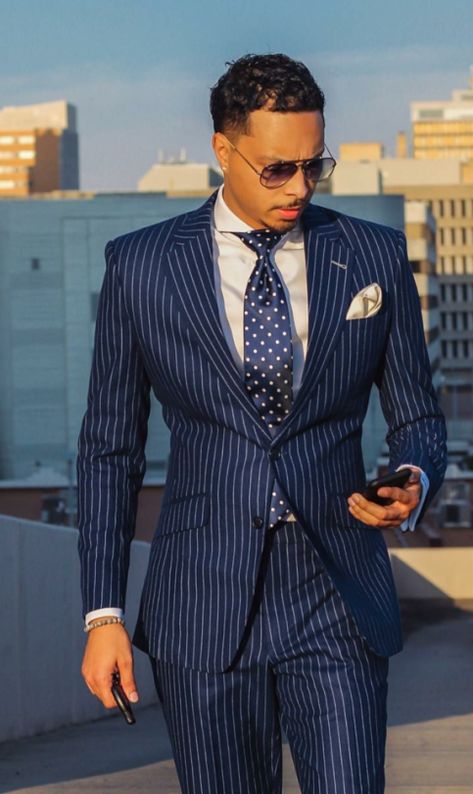Pinstripes always make a statement. Keep them subtle and don't be afraid to mix them with a patterned tie...XO Carlos Men's Fashion, Suits, Stylish Men, Shirts, Menswear, Gentleman Style, Men’s Suits, Sharp Dressed Man, Men Dress