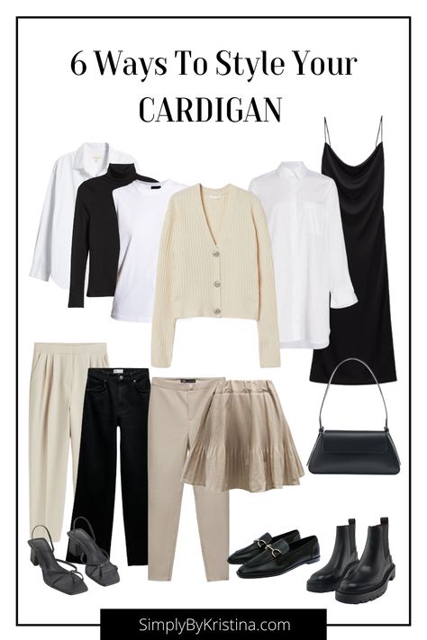 Outfits, Casual Styles, How To Style Cardigan Outfit Ideas, How To Style A Cardigan, Short Cardigan Outfit Winter, What To Wear Under A Cardigan, Cardigan Fall Outfit, Cardigan Outfit Work, Cream Cardigan Outfit