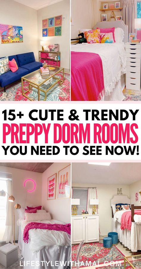 Oh, I'm not kidding when I say these preppy dorm room ideas are soo cute and trendy. They are perfect for anyone who loves preppy aesthetic dorm room! If you are obsessed with a bright and cheerful dorm, you need to see these preppy decor ideas! Preppy Dorm Room, Preppy Dorm Room Decor, Preppy Bedroom Decor, Preppy Room Decor, Preppy Dorm, College Bedroom Ideas Apartment, Dorm Room Decor, Girls Dorm Room, Pink Dorm Rooms