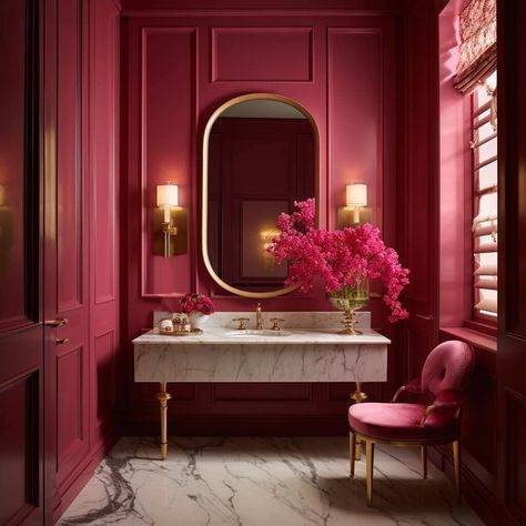 AI #midjourney fucshia powder room Pink, Inspiration, Decoration, Studio, Powder Room Design, Bathroom Red, Pink Powder Room, Luxury Powder Room, Pink Vanity