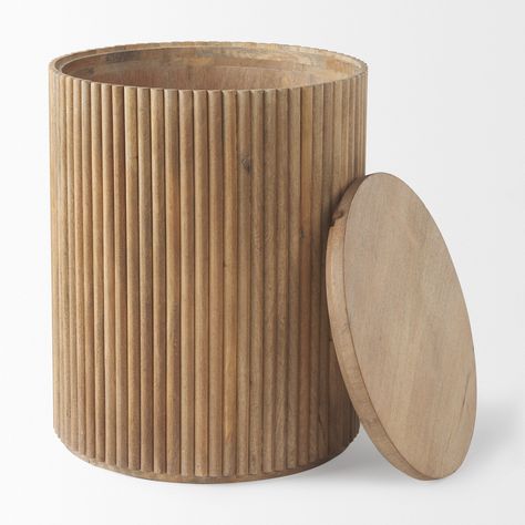 The lovely, light brown Merra Side Table is a beautiful statement piece for the home. Bold, contemporary, and oh-so-sophisticated, this eye-catching piece has been fashioned from solid mango wood, whose beautiful grain can be seen on the round top and amidst the fluted round base. This table also features a convenient storage compartment, perfect for secreting away everyday essentials. Please note; this product is made from a natural material and can vary in finish and/or graining. Please contac Home Décor, Side Table Wood, Round Side Table, Solid Mango Wood, Side Table, Dining Table, Mango Wood, Table, Madera