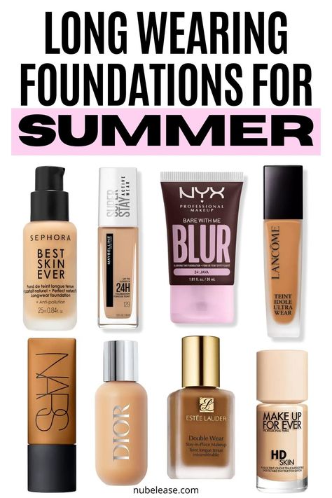 The Best Long Wearing Foundations for Summer: Here is a list of popular long wearing foundations to wear this summer! Ideas, Foundation, Popular, Dupes, Summer, Long Lasting Foundation, Best Foundation For Summer, Light Coverage Foundation, Best Foundation For Combination Skin