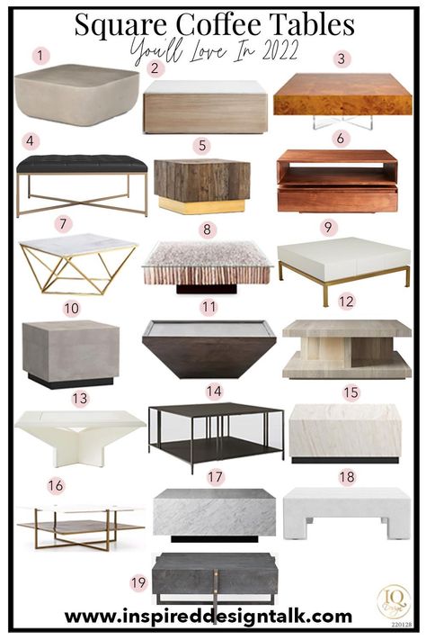 19 Best Square Coffee Table Styles That Are Stylish and Totally Affordable Home Décor, Design, Interior, Decoration, Mesas, Table, Home Decor, Cool Coffee Tables, Square Living Room Table