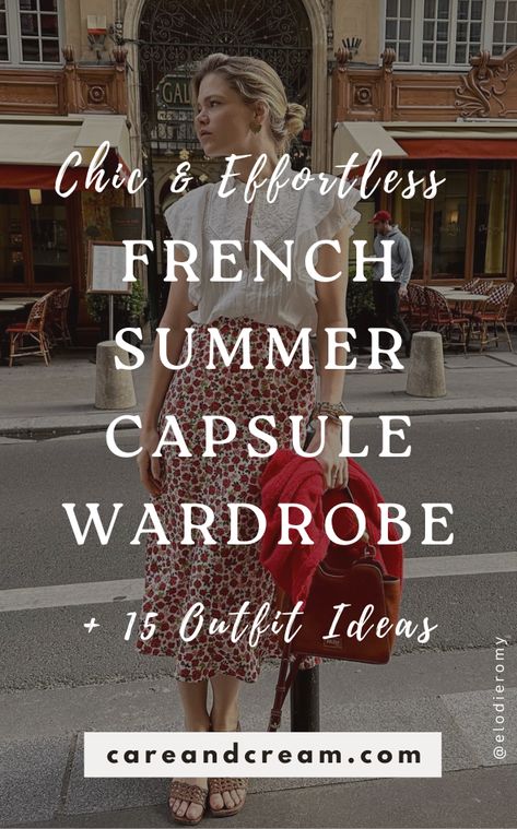 Discover the essentials of a chic French summer capsule wardrobe! Get inspired with 15 French summer outfits that showcase the best of Parisian chic style. Learn about French wardrobe essentials that embody classy, effortless fashion. Plus: French summer style, Parisian capsule wardrobe. Classic Chic Capsule Wardrobe, 5 Day Capsule Wardrobe Summer, Summer 24 Capsule Wardrobe, Traveling Capsule Wardrobe, Parisian Chic Style Summer Casual, Womens Parisian Style, French Women Work Style, French Summer Work Outfits, Outfit Ideas Parisian Style