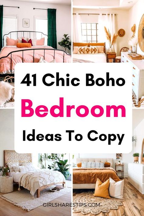 41 chic Boho bedroom ideas to copy directly | Boho bedroom | boho bedroom ideas | boho bedroom inspirations | boho bedroom chic | boho bedroom colorful | boho bedroom beds & bed frame | boho bedroom bedding | boho chic bedroom | modern boho bedroom | bohohemian bedroom | bohobedroom | master bedroom | womens bedroom | bedroom for women | small bedroom | simple bedroom | cute bedroom | aesthetic bedrooms | room decor | college apartment | first apartment | boho style bedroom ideas | bedroom decor Bedroom Ideas, Boho, Boho Chic, Bedroom Decor For Women, Boho Teen Bedroom, Boho Bedroom Decor, Bedroom Inspiration Boho, Bedroom Decor Inspiration, Boho Chic Bedroom Decor
