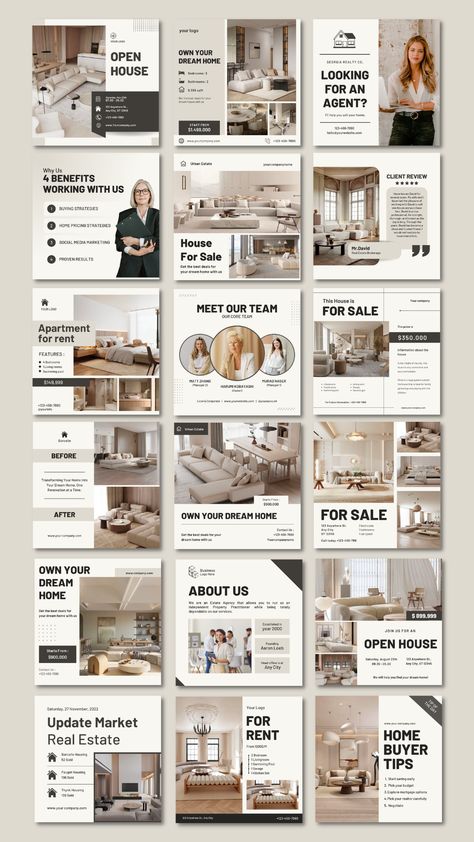 Whether you need real estate listing, agent introduction, marketing graphics our 200+ real estate templates are easy to customize and will save you time and money. Instagram, Design, Dsd, Kayu, Templates, Modern, Business, Posts, Design Inspo