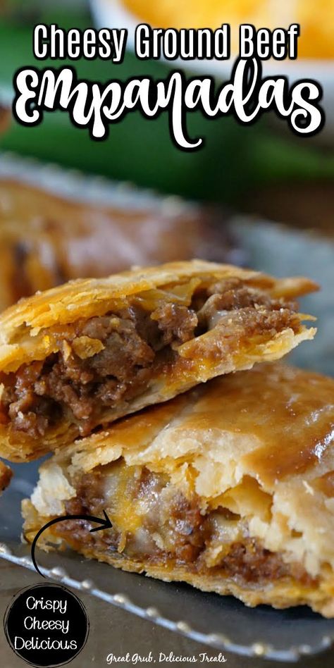 Cheesy Ground Beef Empanadas are loaded with deliciously seasoned ground beef, two types of cheese loaded into a flaky pie crust empanada, baked to golden brown. #easyempanada #empanadarecipe Ground Beef, Ground Beef Recipes, Beef Empanadas, Beef Empanadas Recipe, Easy Empanadas Recipe, Easy Empanadas, Mexican Food Recipes Easy, Mexican Dishes, Mexican Food Recipes Authentic