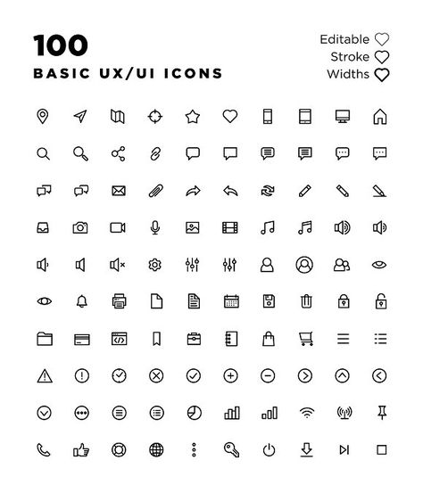 100 Basic UX/UI Icons by Blair Adams Design on @creativemarket Ux Design, User Interface Design, Ui Ux Design, Layout, Web Design, Design, App Icon Design, Ui Ux, ? Logo