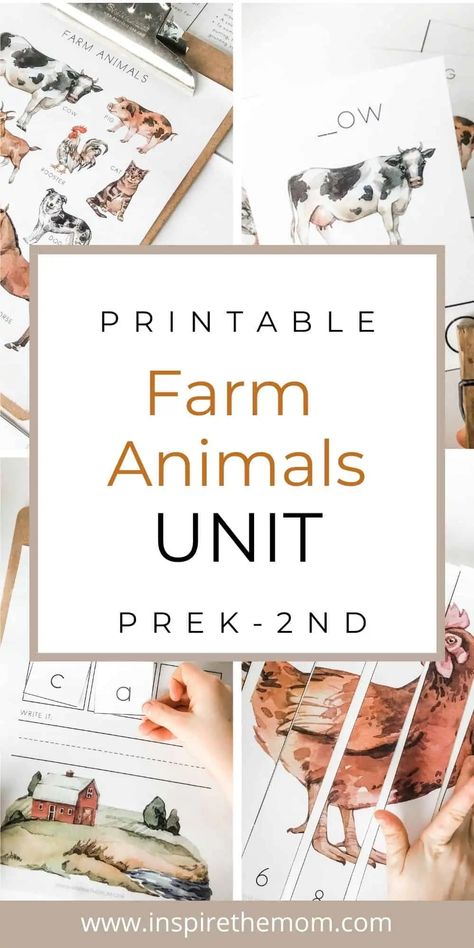 Printable Farm Animals Unit - Inspire the Mom Pre K, Toddler Learning Activities, Montessori, Farm Animals Preschool, Farm Preschool, Animal Activities, Preschool Units, Homeschool Preschool Activities, Preschool Learning