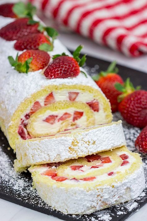 Fresh Strawberry Cake Roll - A fun way to celebrate fresh strawberries! Cake Recipes, Desserts, Cake, Cupcake Cakes, Cupcakes, Cake Desserts, Sweets Desserts, Strawberry Cakes, Cake Roll Recipes