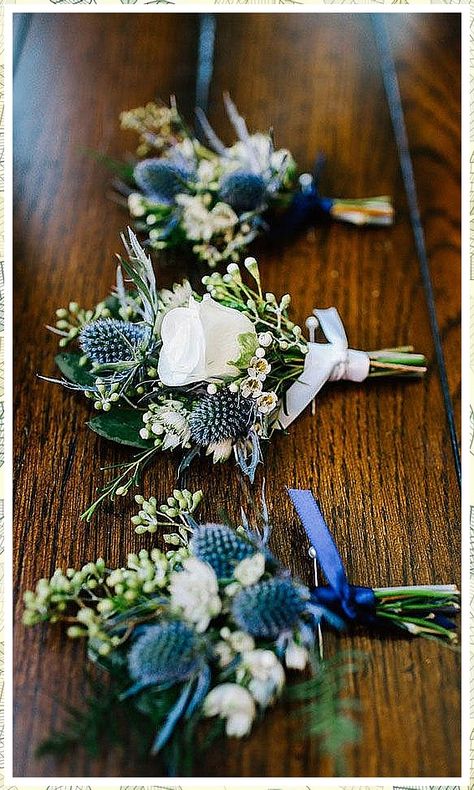 Winter Wedding Bouquet - Ready for more great inspirations? - Click to visit for more. Do It NOW!! Thistle Boutonniere, Thistle Wedding, Blue Boutonniere, Winter Wedding Bouquet, Blue Wedding Flowers, Blue Wedding Bouquet, Wedding Colors Blue, Flower Bouquet Wedding, Winter Wedding Flowers