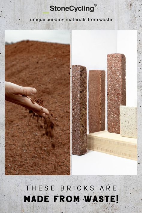 WasteBasedBricks® - Sustainable Building Materials from Waste by StoneCycling® || #sustainability #buildingmaterial #construction #architecture #interiordesign #architect #materials #material #upcycling #recycling #stonecycling #brick Design, Upcycling, Recycling, Ideas, Architecture, Recycled Brick, Reclaimed Building Materials, Recycled Materials, Brick Material
