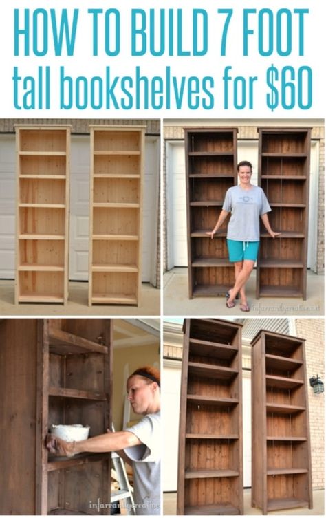Build 7' tall bookshelves for only $60! Ikea, Restoration Hardware, Diy Furniture, Bookshelves, Home Décor, Tall Bookshelves, Bookcase Plans, Bookshelves Diy, Bookshelf Plans