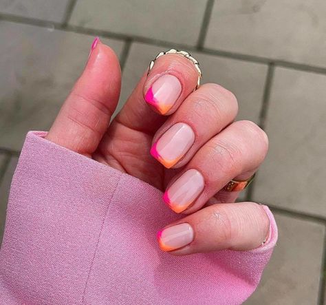 White French Tip, Neon French Manicure, Neon French Tip Nails, Two Tone French Tip Nails, Glitter Accent Nails, White Tip Nails, French Tip Nails, Neon French Nails, French Manicure Nails