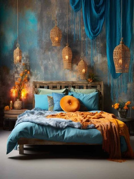 Elevate your living space with boho-inspired lighting fixtures, such as beaded chandeliers and pendant lamps in vibrant colors, adding a touch of bohemian chic and artistic flair to your design. See more on Nymphs Interior Blog.