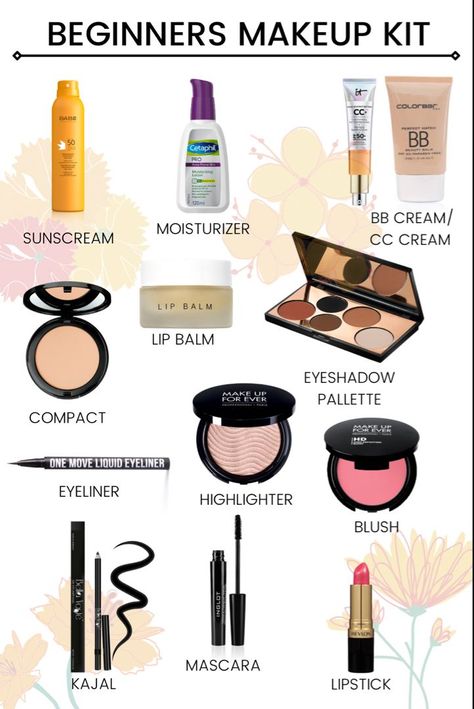 Beginners makeup essentials you ever need to create any look from no makeup to glam Beginner Makeup Kit, Makeup Guide, Budget Makeup, Makeup Essentials For Beginners, Makeup Help, Basic Makeup Kit, Makeup Starter Kit, Makeup Order, Beginner Makeup Tutorial