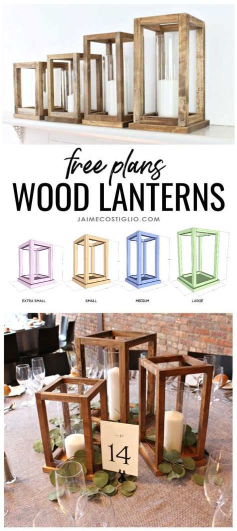 A DIY tutorial to build wood lantern centerpieces. Free plans for four sizes of wood lanterns perfect for your party table decor and reusable too! #diywedding #woodlanterns #centerpieces #weddingdecor Woodworking Projects, Wood Crafts, Diy Furniture, Wood Projects, Diy, Woodworking, Wood Diy, Diy Woodworking, Diy Wood Projects