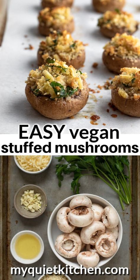 Snacks, Healthy Recipes, Vegan Stuffing, Vegan Stuffed Mushrooms, Gluten Free Stuffed Mushrooms, Vegetarian Stuffed Mushrooms, Stuffed Mushrooms Vegetarian, Veggie Dishes, Veggie Recipes